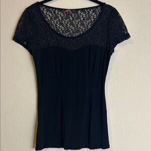Forever 21 Black Lace Yoke Short Sleeve Top